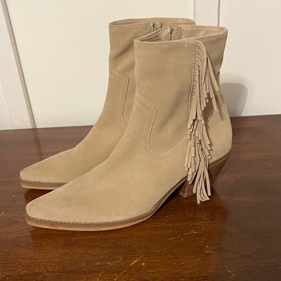 Coconuts Jane Boots Matisse US7 Camel Brown Suede Fringe Zip Heel - Picture 1 of 10